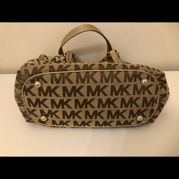 Michael Kors Marina Gathered Canvas Tote Bag With Tassels Gold - Picture 10 of 13